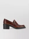 Tod's Leather Block Heel Loafers With Round Toe In Brown
