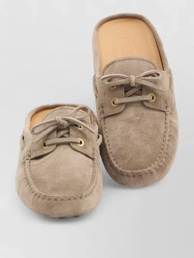 Tod's Leather Boat Loafer Style Slider Sandals In Brown