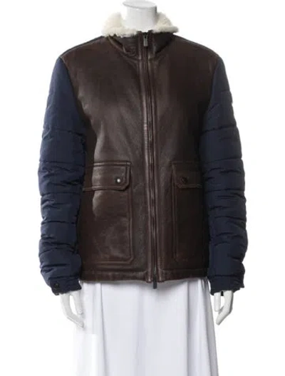 Pre-owned Tod's Leather Bomber Jacket In Blue