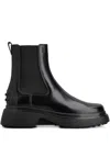 Tod's Black Leather Ankle Boots With Elastic Panels In Black