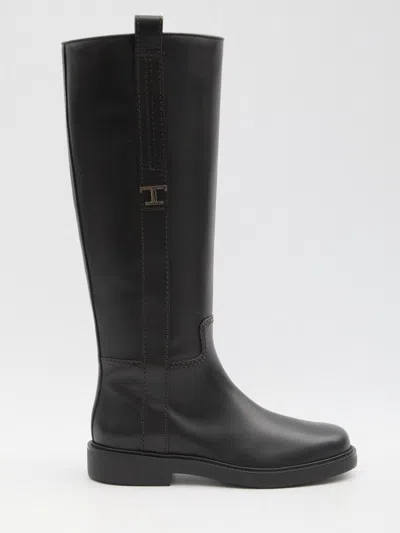 Tod's Leather Gomma Stivale Knee-high Boots 30 In Black
