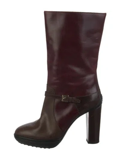 Pre-owned Tod's Leather Boots In Burgundy
