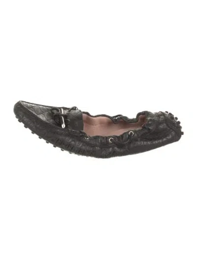 Pre-owned Tod's Leather Bow Accents Ballet Flats In Black