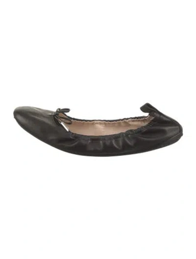 Pre-owned Tod's Leather Bow Accents Ballet Flats In Black