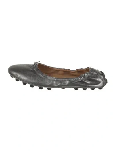 Pre-owned Tod's Leather Bow Accents Ballet Flats In Gray