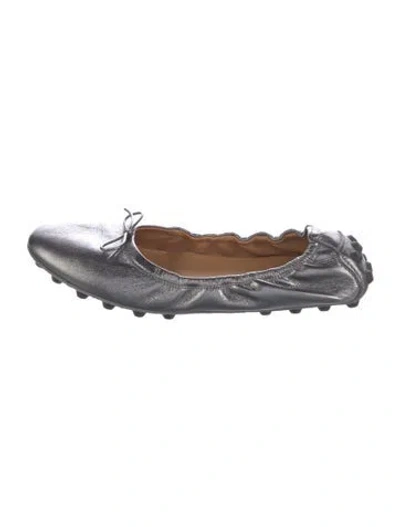 Pre-owned Tod's Leather Bow Accents Ballet Flats In Gray