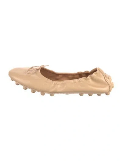 Pre-owned Tod's Leather Bow Accents Ballet Flats In Neutral
