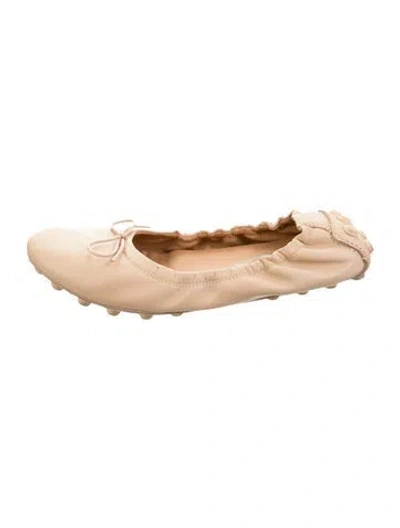 Pre-owned Tod's Leather Bow Accents Ballet Flats In Neutral
