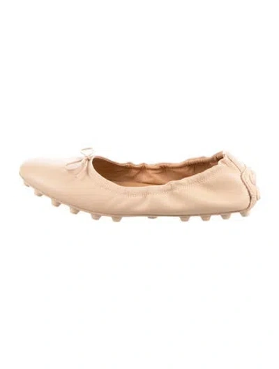 Pre-owned Tod's Leather Bow Accents Ballet Flats In Neutral