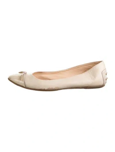 Pre-owned Tod's Leather Bow Accents Ballet Flats In Neutrals