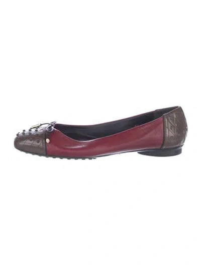 Pre-owned Tod's Leather Bow Accents Ballet Flats In Red