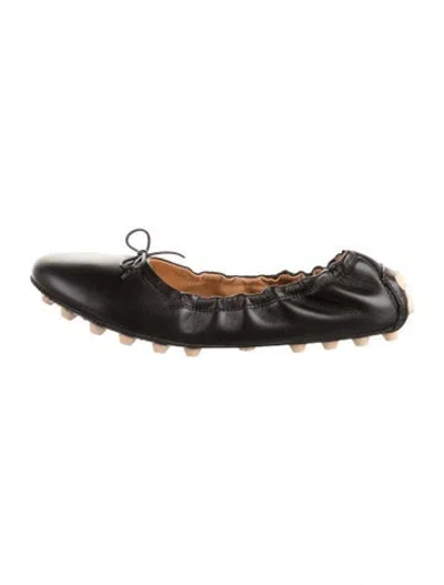 Pre-owned Tod's Leather Bow Accents Ballet Flats W/ Tags In Black