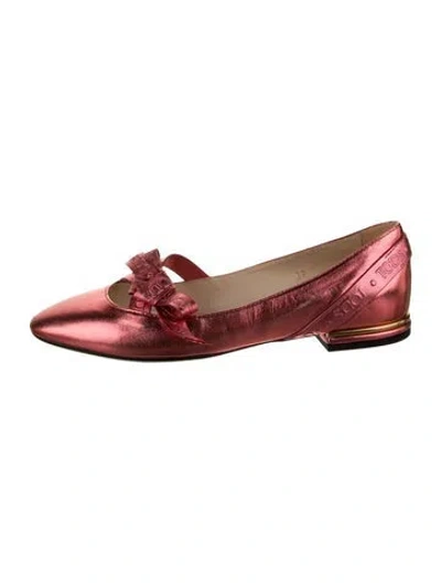 Pre-owned Tod's Leather Bow Accents Ballet Flats W/ Tags In Pink