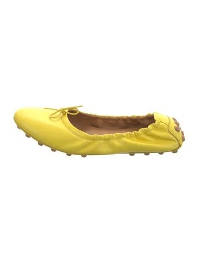 Pre-owned Tod's Leather Bow Accents Ballet Flats In Yellow