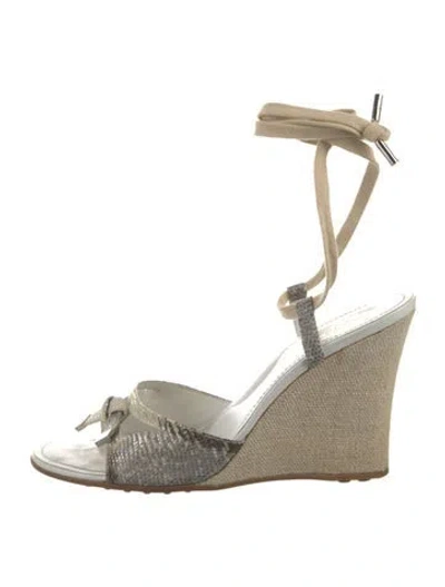 Pre-owned Tod's Leather Bow Accents Espadrilles In White