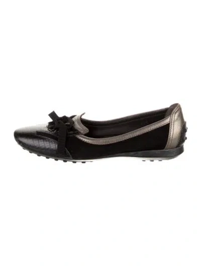 Pre-owned Tod's Leather Bow Accents Loafers In Black