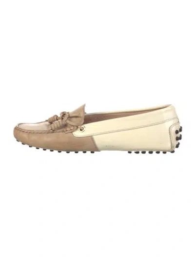 Pre-owned Tod's Leather Bow Accents Loafers In Neutral