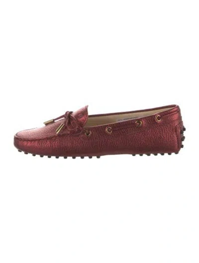 Pre-owned Tod's Leather Bow Accents Loafers W/ Tags In Burgundy/red