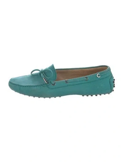 Pre-owned Tod's Leather Bow Accents Moccasins In Blue