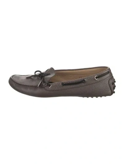 Pre-owned Tod's Leather Bow Accents Moccasins In Brown