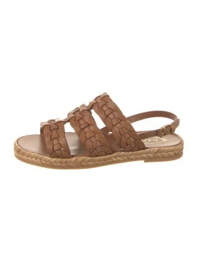 Pre-owned Tod's Leather Braided Accents Espadrilles In Brown