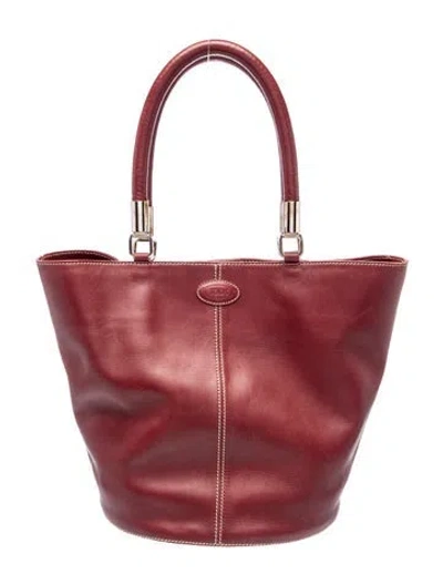 Pre-owned Tod's Leather Bucket Bag In Burgundy