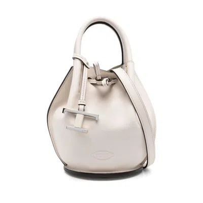 Tod's Mini Leather Bucket Bag In Neutral