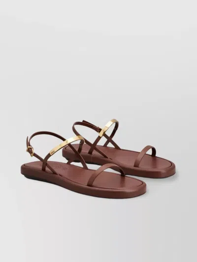 Tod's Leather Buckle Detail Flat Sole Sandals In Mahogany