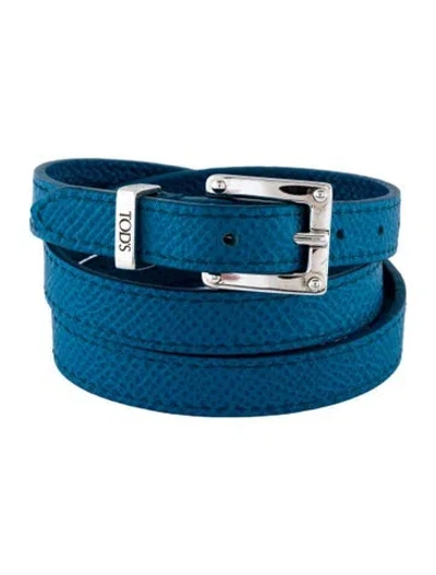 Pre-owned Tod's Leather Buckle Wrap Bracelet In Blue