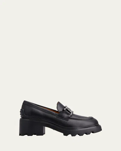 TOD'S LEATHER CHAIN CASUAL LOAFERS
