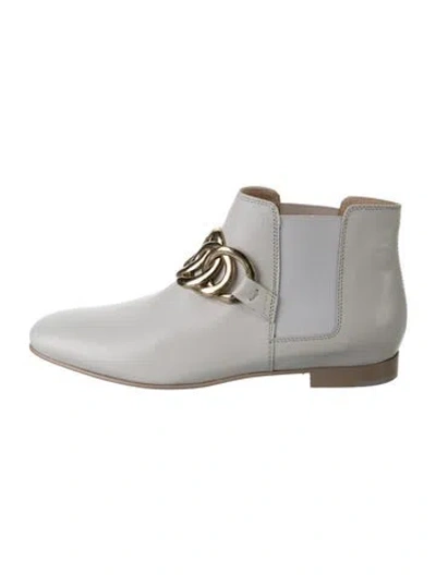 Pre-owned Tod's Leather Chain-link Accents Chelsea Boots In Grey