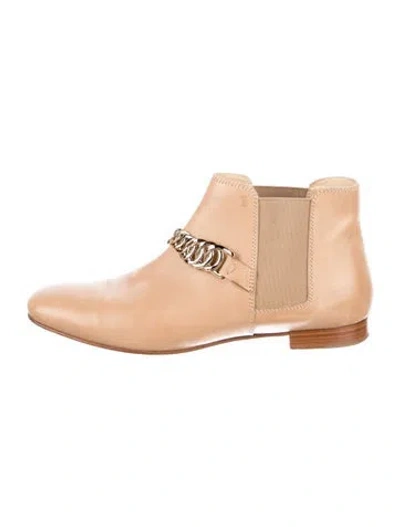 Pre-owned Tod's Leather Chain-link Accents Chelsea Boots In Neutral