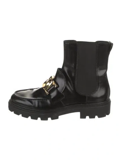 Pre-owned Tod's Leather Chain-link Accents Combat Boots In Black