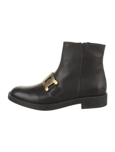 Pre-owned Tod's Leather Chain-link Accents Combat Boots In Black