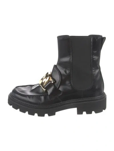 Pre-owned Tod's Leather Chain-link Accents Combat Boots In Black