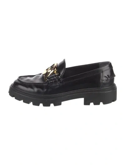 Pre-owned Tod's Leather Chain-link Accents Loafers In Black
