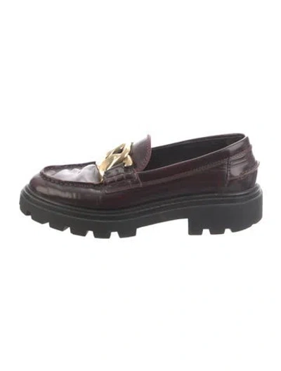 Pre-owned Tod's Leather Chain-link Accents Loafers In Burgundy