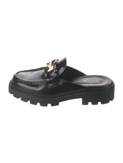 Pre-owned Tod's Leather Chain-link Accents Mules In Black