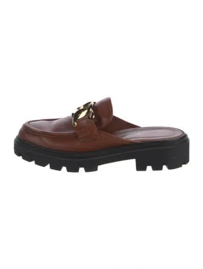 Pre-owned Tod's Leather Chain-link Accents Mules In Burgundy