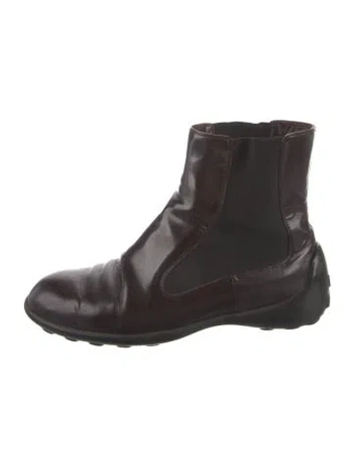 Pre-owned Tod's Leather Chelsea Boots In Burgundy