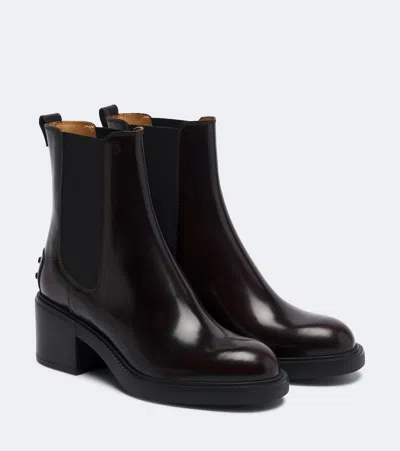 Tod's T Timeless Brushed Leather Chelsea Boots With Medium Heel In Brown