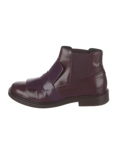 Pre-owned Tod's Leather Chelsea Boots In Burgundy/purple