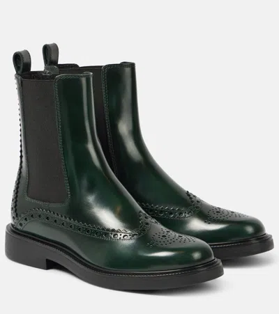 Tod's Leather Chelsea Boots In Green