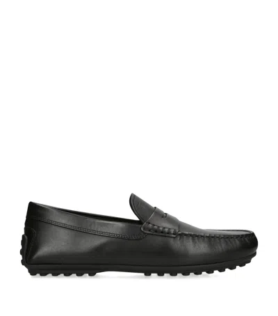 Tod's Leather City Gommino Loafers In Black