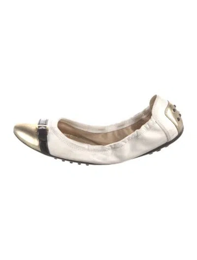 Pre-owned Tod's Leather Colorblock Pattern Ballet Flats In White