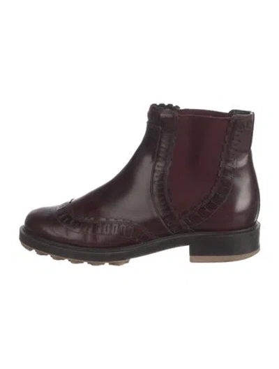 Pre-owned Tod's Leather Colorblock Pattern Chelsea Boots In Burgundy