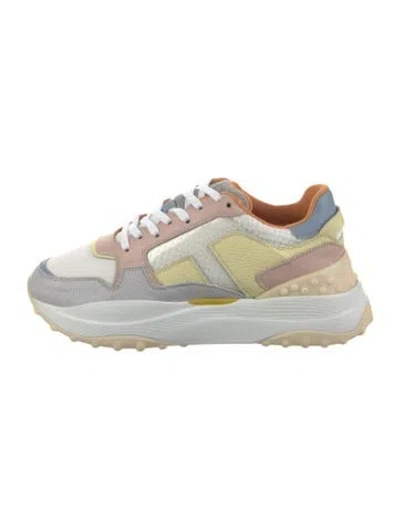 Pre-owned Tod's Leather Colorblock Pattern Chunky Sneakers In White