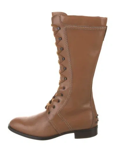 Pre-owned Tod's Leather Colorblock Pattern Combat Boots In Brown