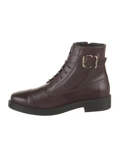 Pre-owned Tod's Leather Colorblock Pattern Combat Boots W/ Tags In Burgundy