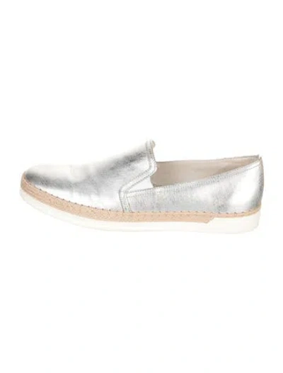 Pre-owned Tod's Leather Colorblock Pattern Espadrilles In Metallic/silver